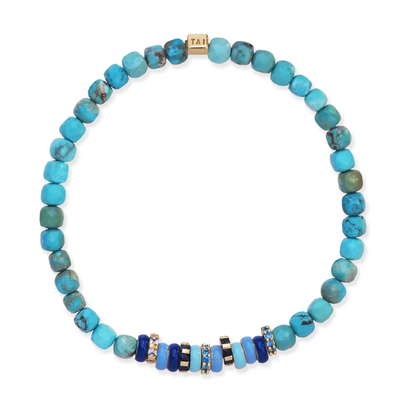 Semi-Precious Stretch Bracelet with Colored and CZ Rondelles